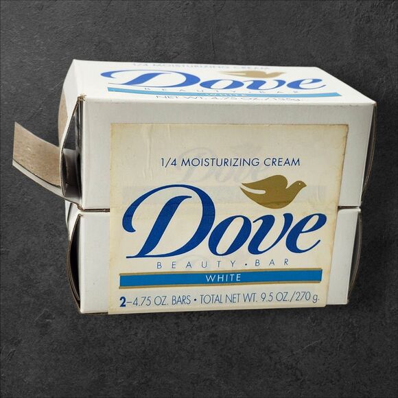 Vintage 1992 Dove White Beauty Bar Soap 2 Pack Lever Brothers 1 Open Box NEW - Picture 3 of 6